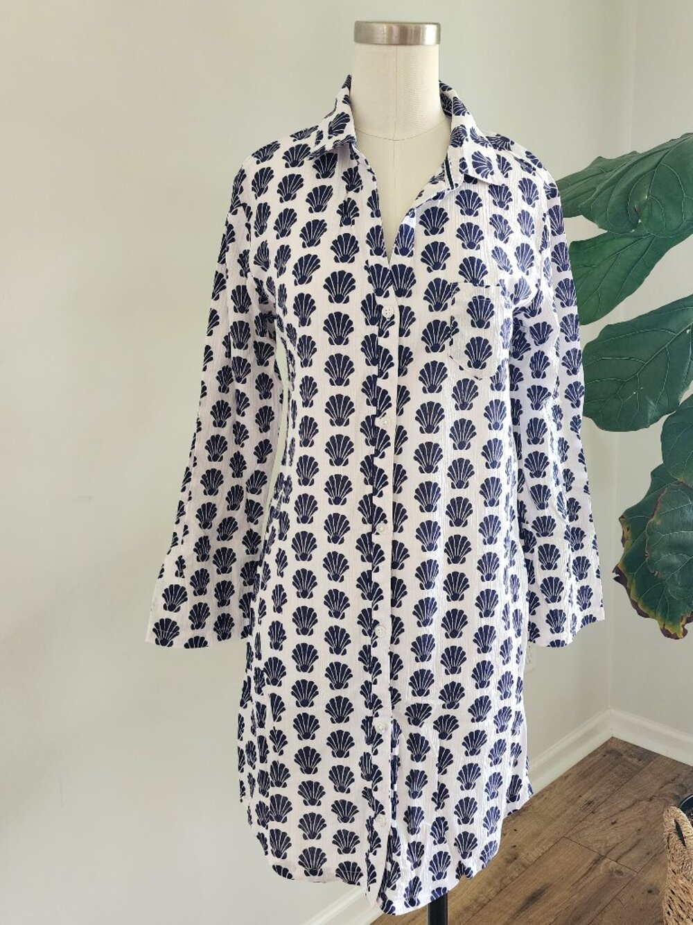 Talbots Crinkle Cotton Shell Print Beach Shirt